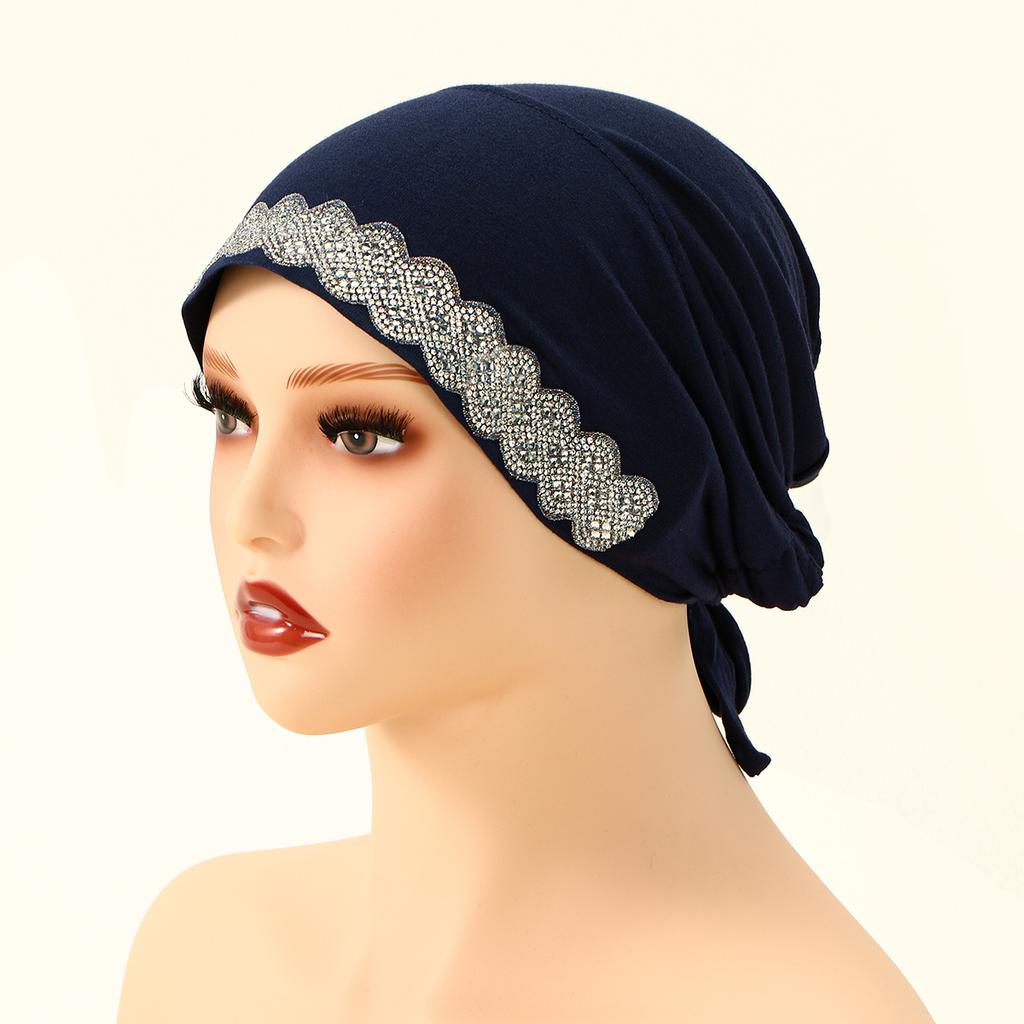 Fashion Shiny Rhinestone Cotton Modal Inner Caps Hat Women Muslim Hijab Underscarf Jersey Caps Islam Turban Female Headscarf