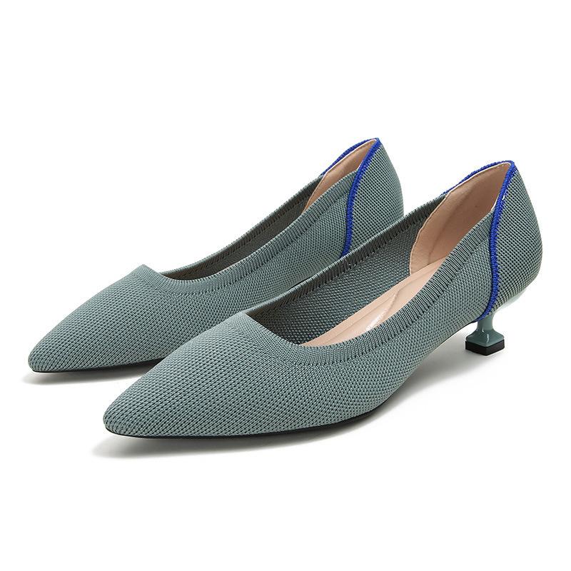 New Cat's Eye Heel Pointed Thin Heel Comfortable Fly-woven Shoes Temperament Fan Women's Heels