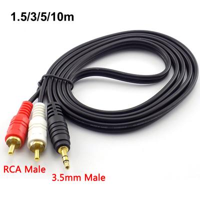 Long Length 1.5m 3m 5m 10M 3.5 MM Male Jack To AV 2 RCA Male Connector Cable Computer Audio Line for Phones TV Sound Speakers