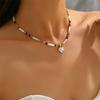 Stylish Irregular Pearls Chain Jewelry Adjustable Collarbone Necklace Heart Charm For Party Vacation Accessories