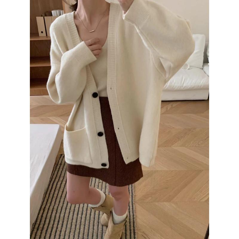 Simple and versatile sweater jacket top women's autumn and winter new loose large size fashion soft waxy knitted cardigan