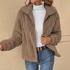 Women Fleece Basic Jacket Casual Female Turn Down Collar Teddy Pit Warm Zip Up Short Coats