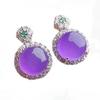 New  inlaid crystal natural chalcedony ice seed violet egg noodle flower earrings exquisite Showy ladies jewelry