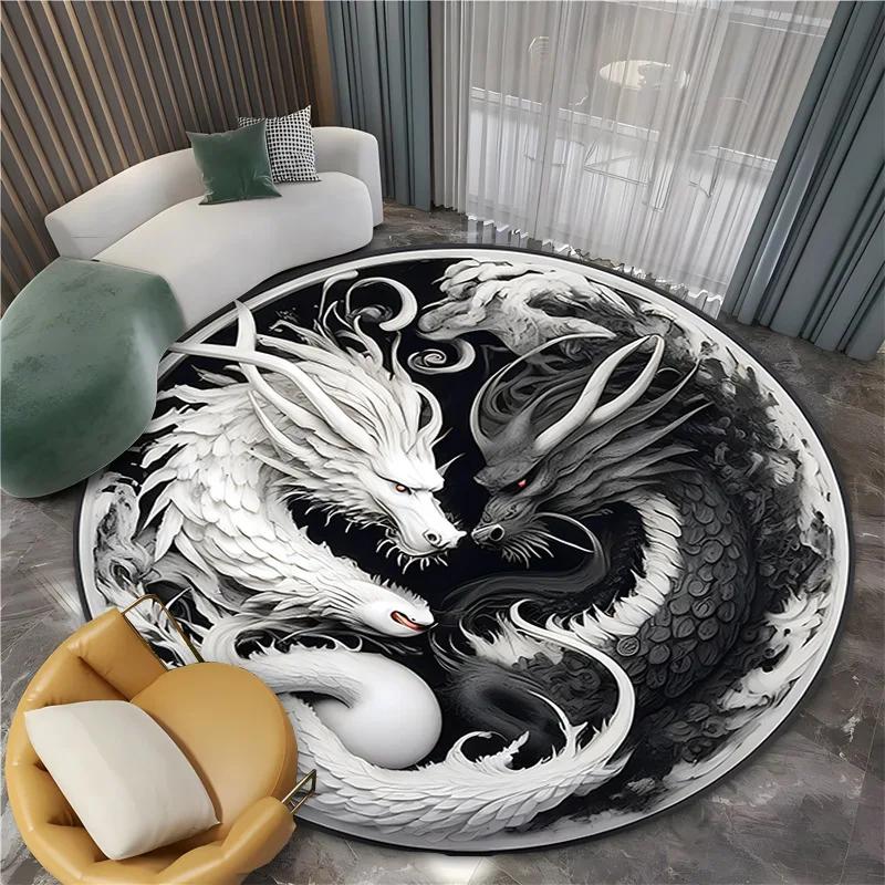 Yin Yang Divine Dragon Pattern Round Rugs Game Rome Gamer Gift Door Floor Mat Living Room Bedroom Fashion Gaming Carpet  Decor
