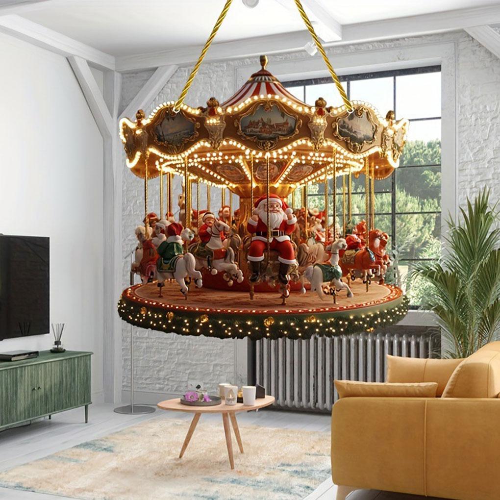 Świąteczna Karuzela Świętego Mikołaja Świąteczna Ozdoba Okienna Ścienna Akrylowa Karuzela Świętego Mikołaja Płaska 2D Zimowa Dekoracja Świąteczna na Drzwi Wejściowe