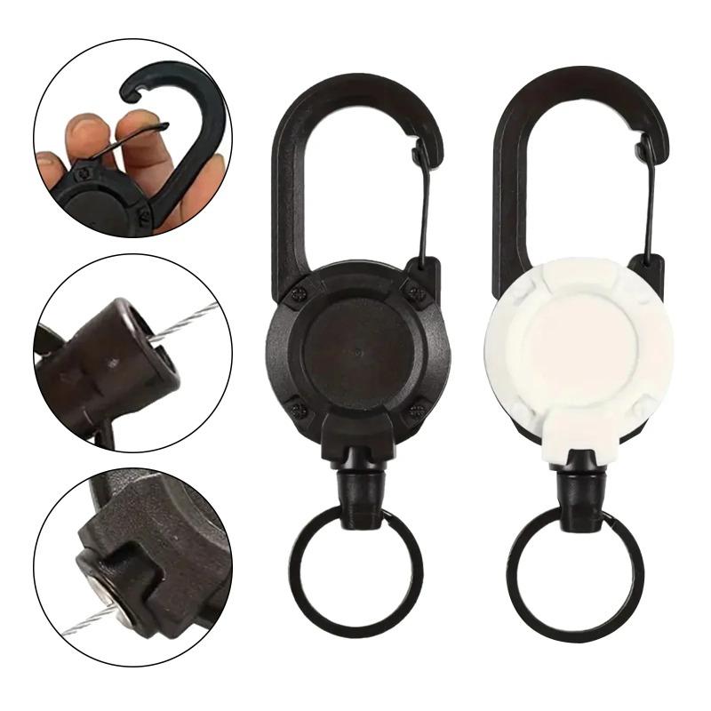 4PCS Heavy Duty Retractable ID Badge Reel with Carabiner Steel Wire Rope Key Holder Durable Outdoor Keychain Tool for Daily Use