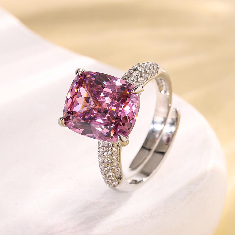 Jewelry Copper Bottom Gold-Plated Simulation Color Treasure Corundum Fat Rectangular Simple Ring Female 10 * 12