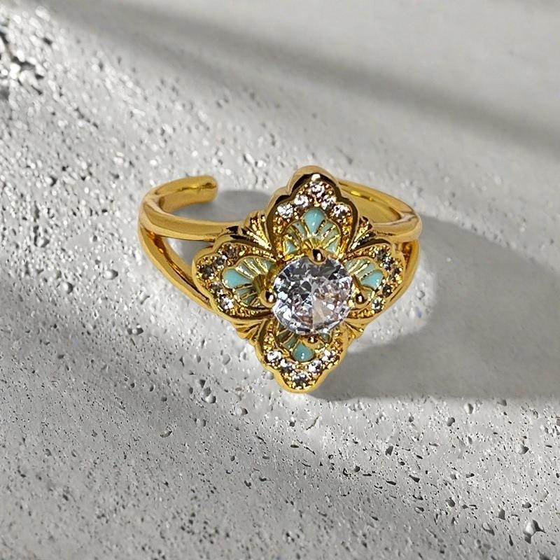 Light Luxury French Retro Heavy Industry Money Bag Open Ring Medieval Niche Design Exquisite High-End Four-Leaf Clover Ring