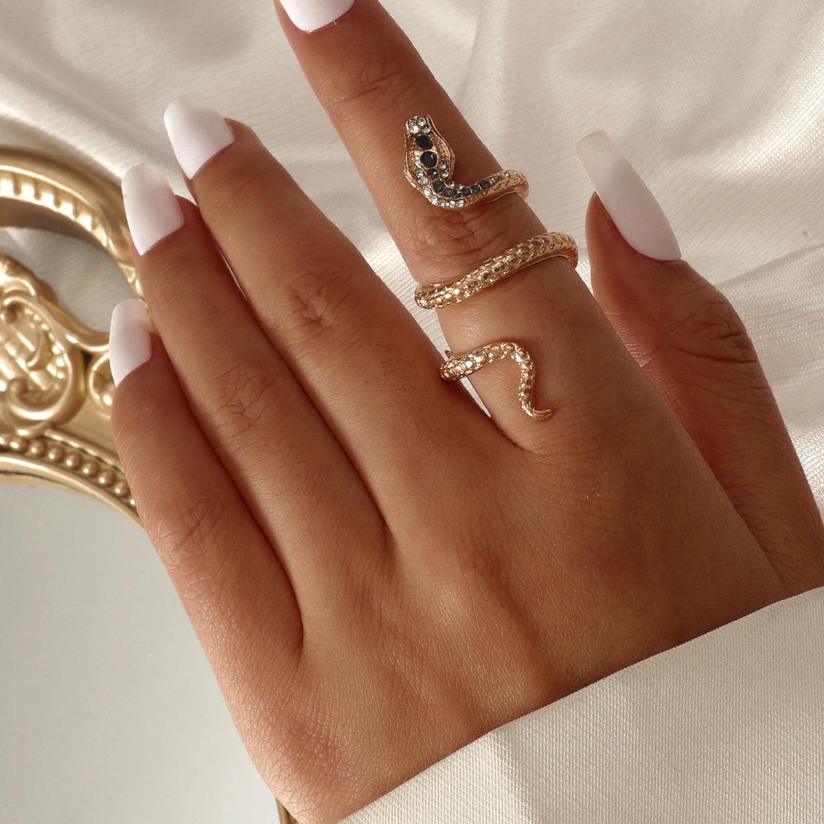 Trendy European  American Crystal Rhinestone Snake Ring Adjustable Open