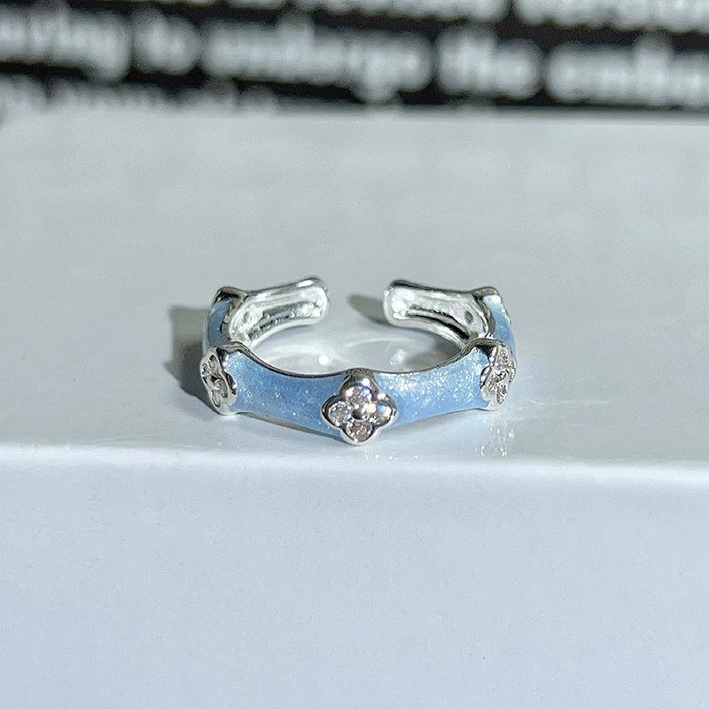 Dopamine Colorful Enamel Flower Butterfly Open Ring Mori Sweet Girly Style Inlaid Zircon Niche Light‑Luxury Adjustable Stackable Decorative Ring