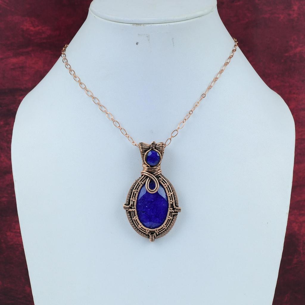 Faceted Blue Sapphire Pendant Copper Wire Wrapped Pendant Gemstone Pendant Wonderful Copper Jewelry Handmade Designer Pendant Wedding Gifts