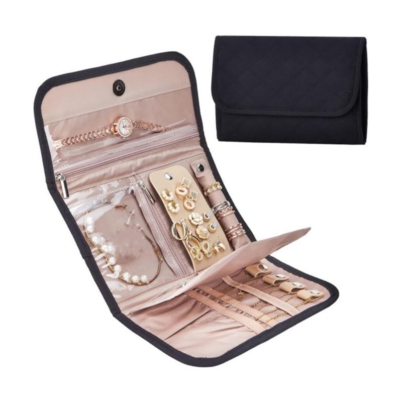 Polyester Jewelry Organizers Travel Pouches Storage Roll Suitable for Earrings Necklaces Bracelets Compact Design