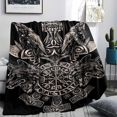 1 pièce Couverture en flanelle avec imprimé symbole Viking, Haute qualité, Confortable pour toutes les saisons, Décoration de maison, Chaleur et confort, Parfait pour les cadeaux