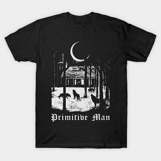 Men Black Print T-shirt Primitive Man No-Cut Transfer Paper Print Cotton Tshirt 4XL