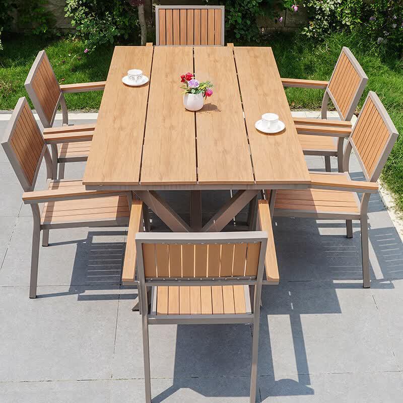 JINGGENG Outdoor Plastic Wood Table and Chair Set