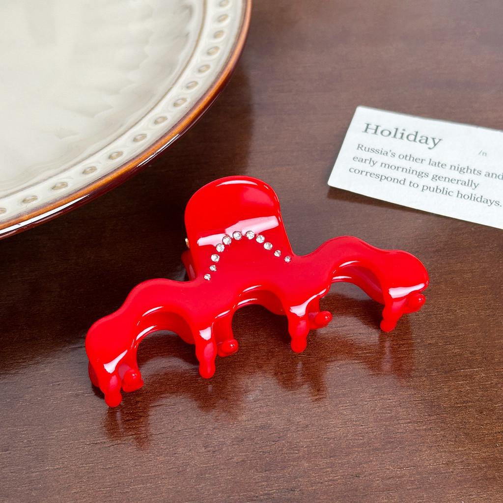 Stylish Korean Acetate Medium Wave Hair Clip With Gemstone Accents For Updos Chic