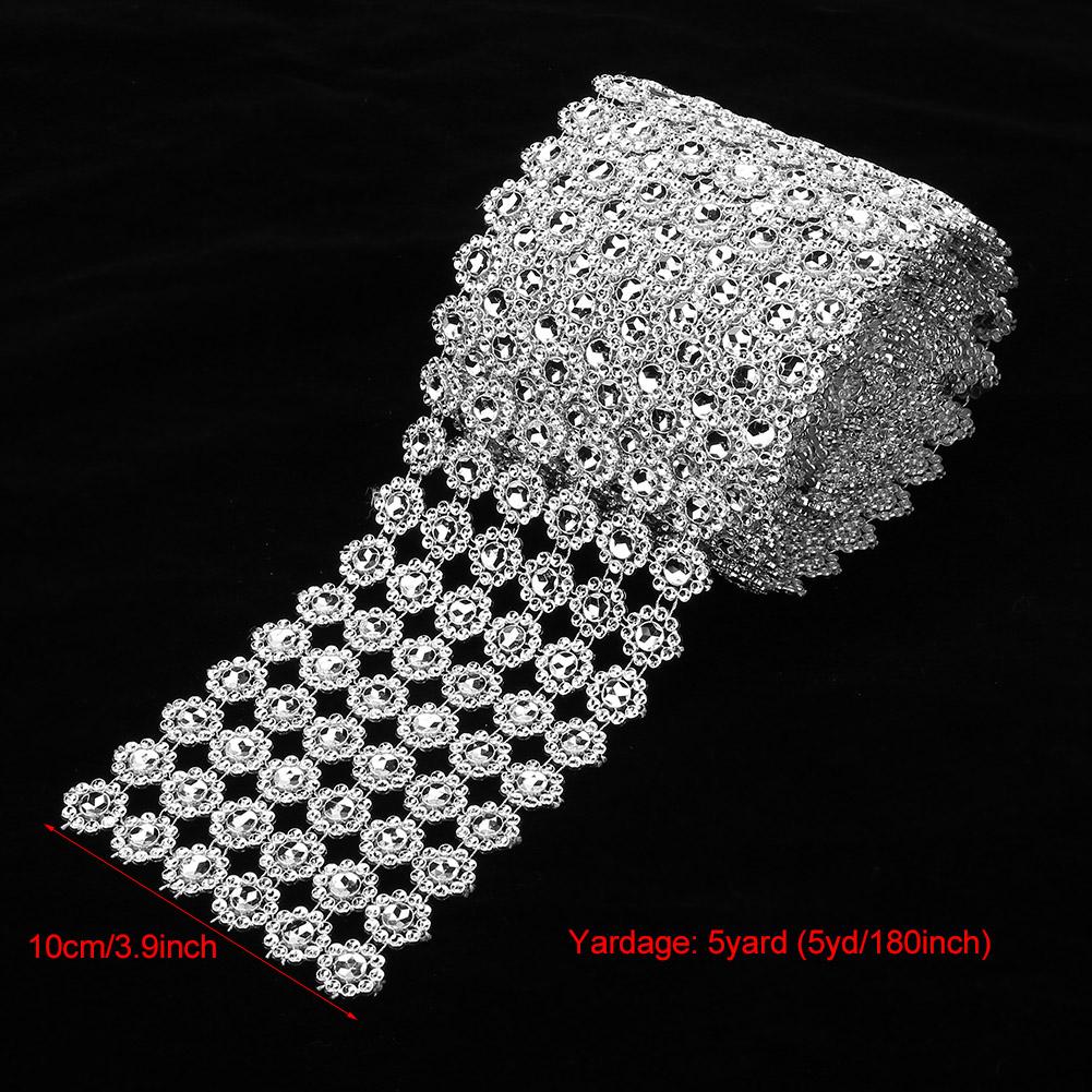 5yard roll 6 Rows Silver Plastic Diamond Mesh Wrap Roll Rhinestone Ribbon Decoration