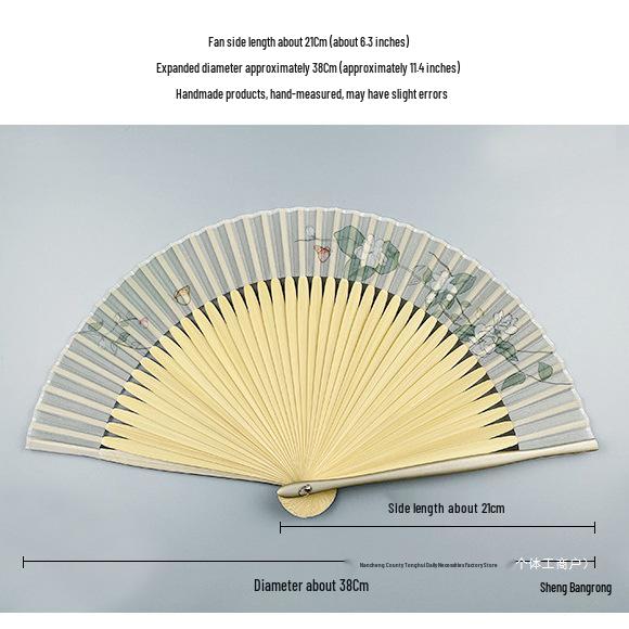 Ancient Style Bamboo Folding Fan - Portable Chinese Hanfu Qipao Summer Dance Fan with Gardenia Design