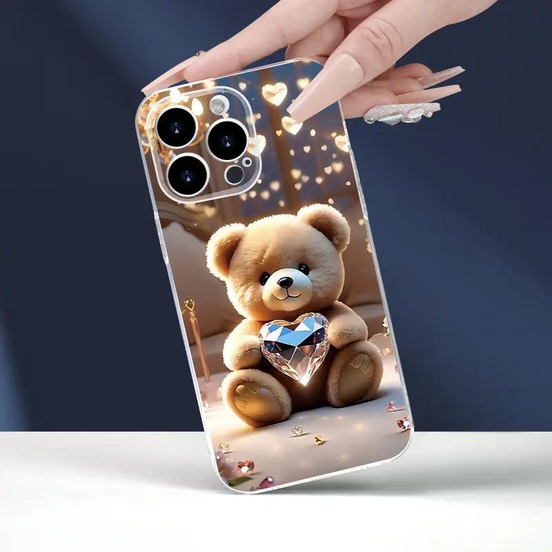 Diamond Bear Transparent Case for iPhone 16E/15/14/13/12 Pro Max/R/11