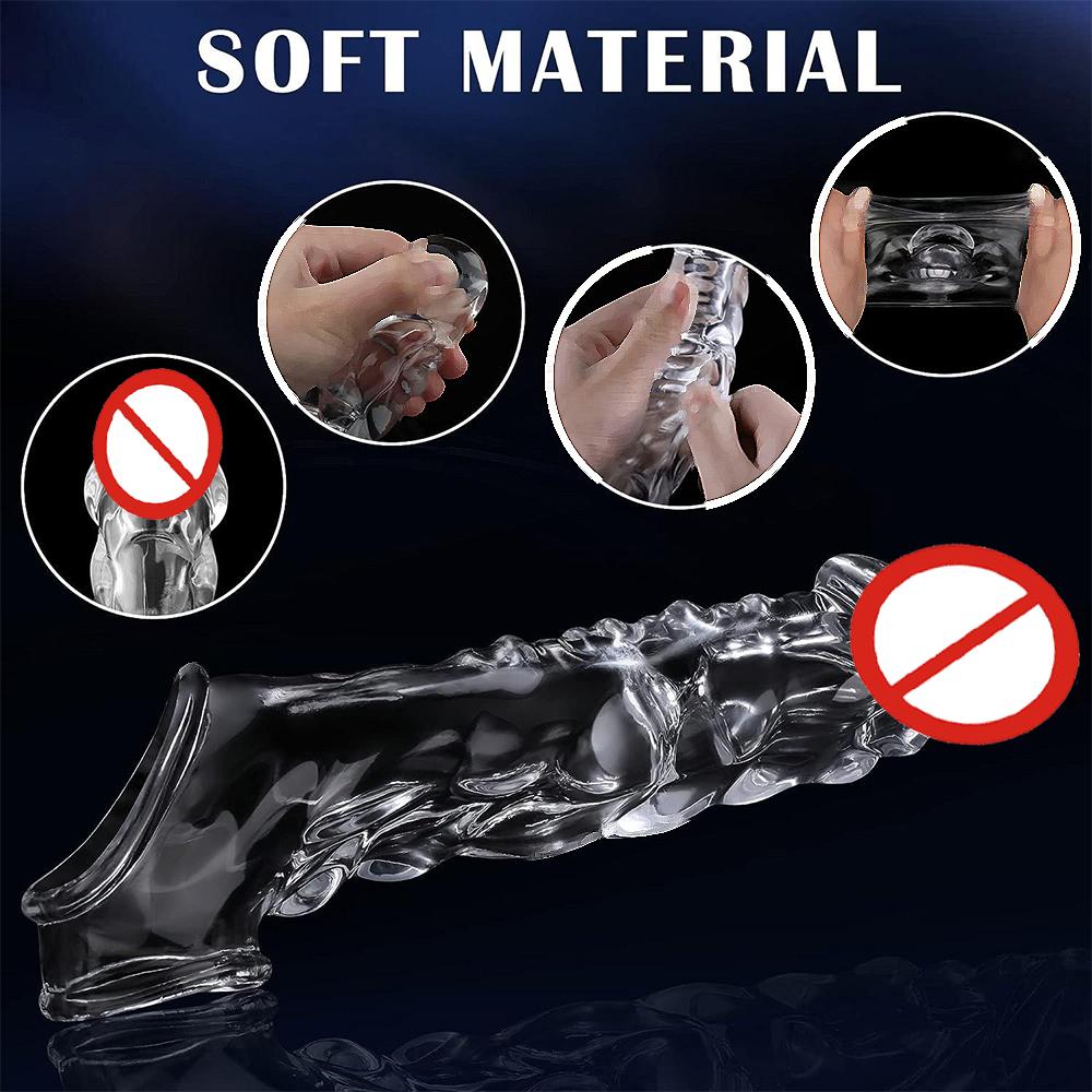 Penis Extension Sleeve Vibrator Extender Reusable Condoms Delay Ejaculation Dick Sleeve G Spot Stimulation Adult Sex Toys