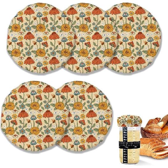 Sourdough Starter Cloth Covers Jars,Water Lotus Fermentation Cheese Fabric Lids,Fit Jars Mouth from 3-4 inch, 5 Pack