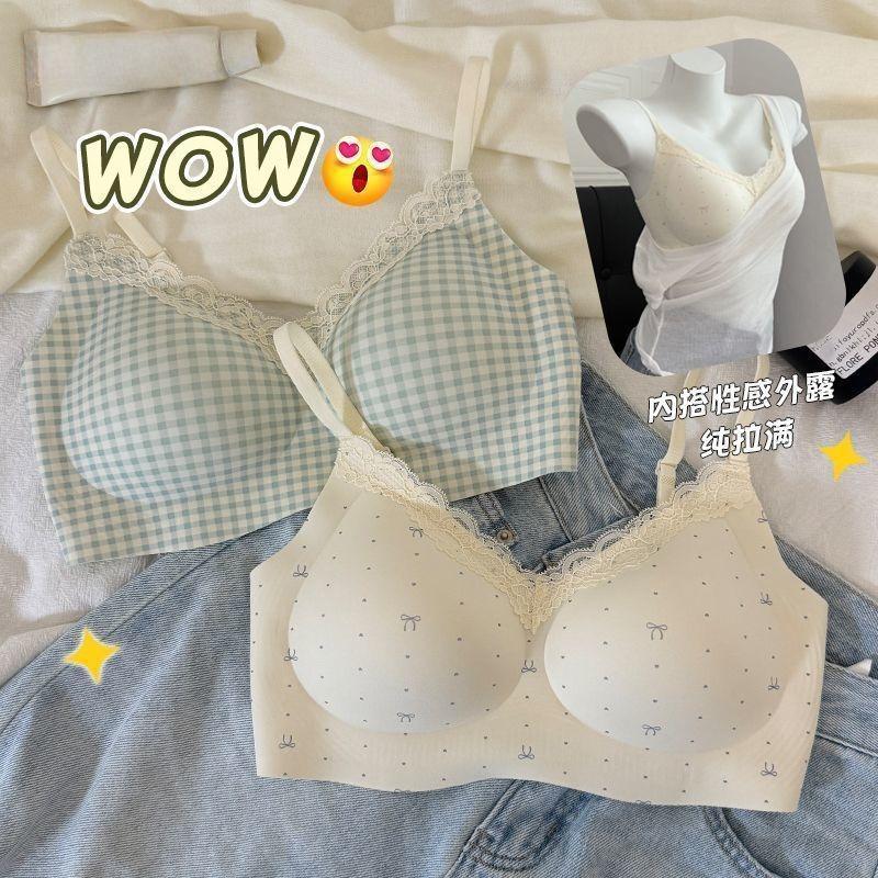Women Floral Print Soft Support No Underwire Push Up Thin Bra For Small Chest