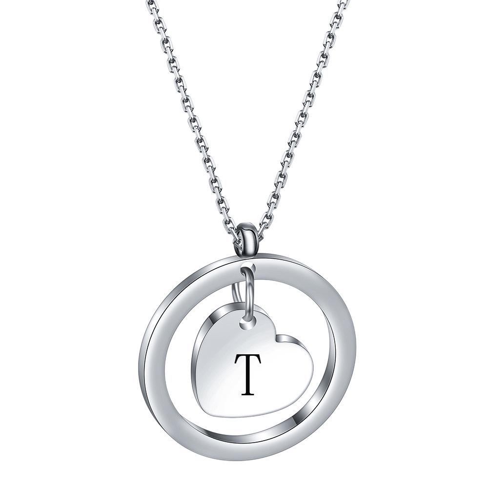 304 Stainless Steel Initial Necklace with Heart – Personalized Engraving