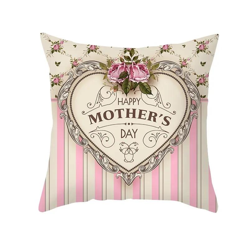 Gift for Mom Happy Mothers' Day Festive Decor Cushion Cover Heart Letters Printed Pillow Cover Seat Car Bedside Decor Pillowcase