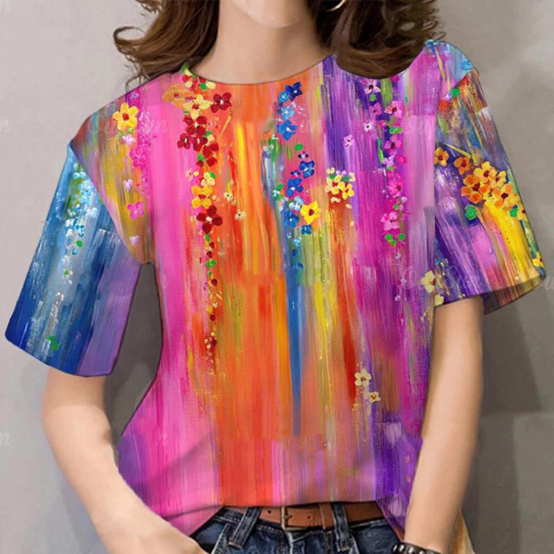 Colorful flowers 3D printed T-shirt, women s casual style top, women s clothing XL