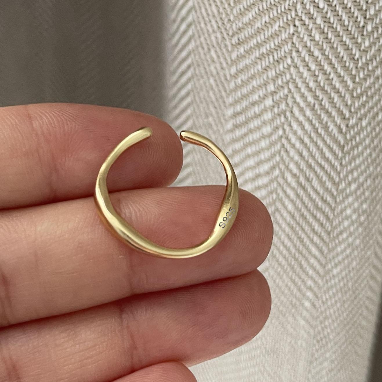 

925 Sterling Silver Rings For Women Geometric Fine Jewelry Finger Adjustable Simple GOld Narrow Ring For Party Birthday Gift resizable