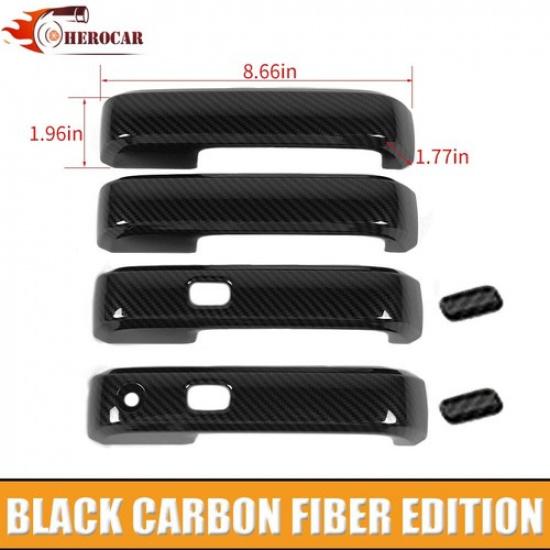 4x Door Handle Cover Trims For Ford F150 2015-w/ 2 Smart keyholeCarbon Fiber