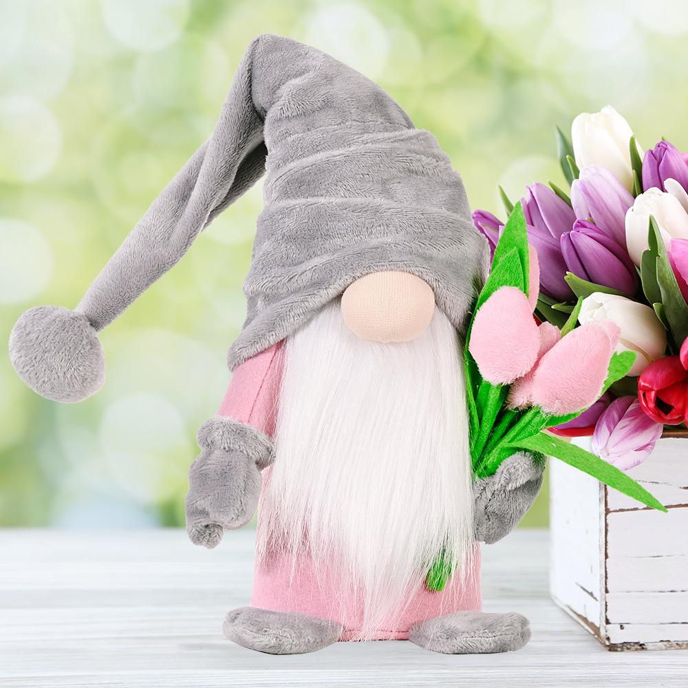 Mother's Day Ornament Faceless Gnome Plush Faceless Gonk Doll Dwarf Elf Decoration Holding Tulip Rudolph Plushie Toy Gifts