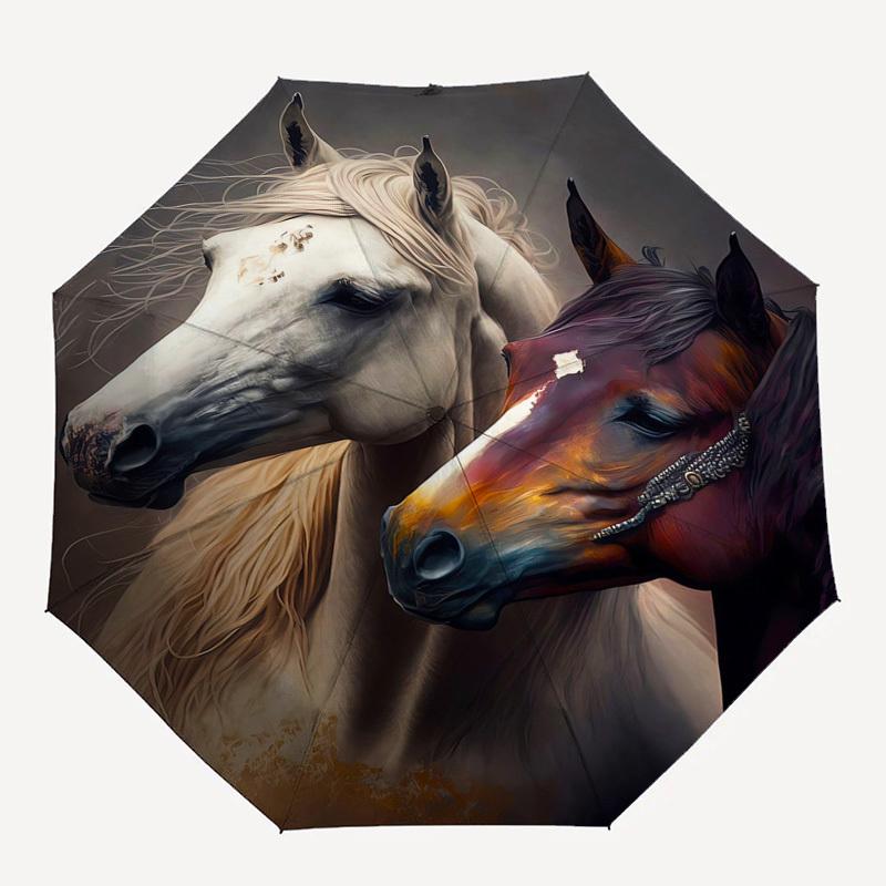 Horse Artwork- Automatic umbrella, Four Seasons Portable Folding Umbrella, Suitable for Men and Women, Travel, Daily Compact Umbrella, Outdo