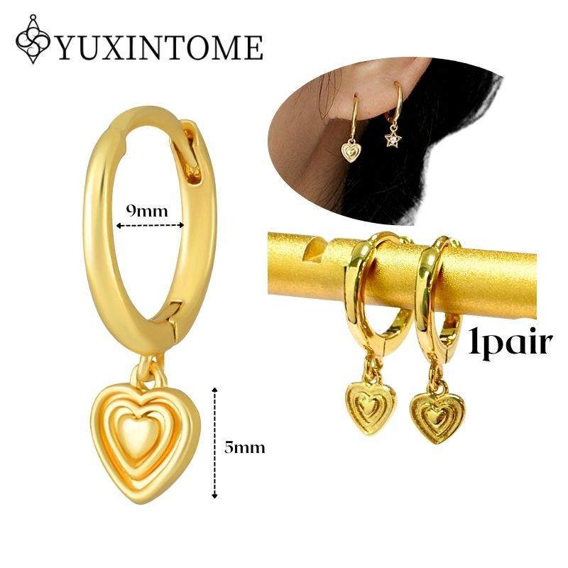 YUXINTOME 925 Silver Ear Needle Zircon Hoop gold Earrings For Women Square Plate Pendant Cutout Heart Earrings Fashion Jewelry