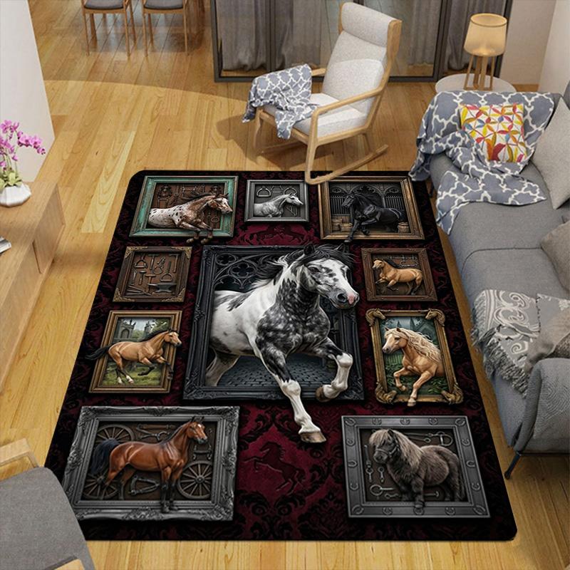 Horse Art Gallery Pattern Rug Floor Mat for Living Room or Bedroom Soft and Comfortable Carpet a Gift for Birthday and Holiday.