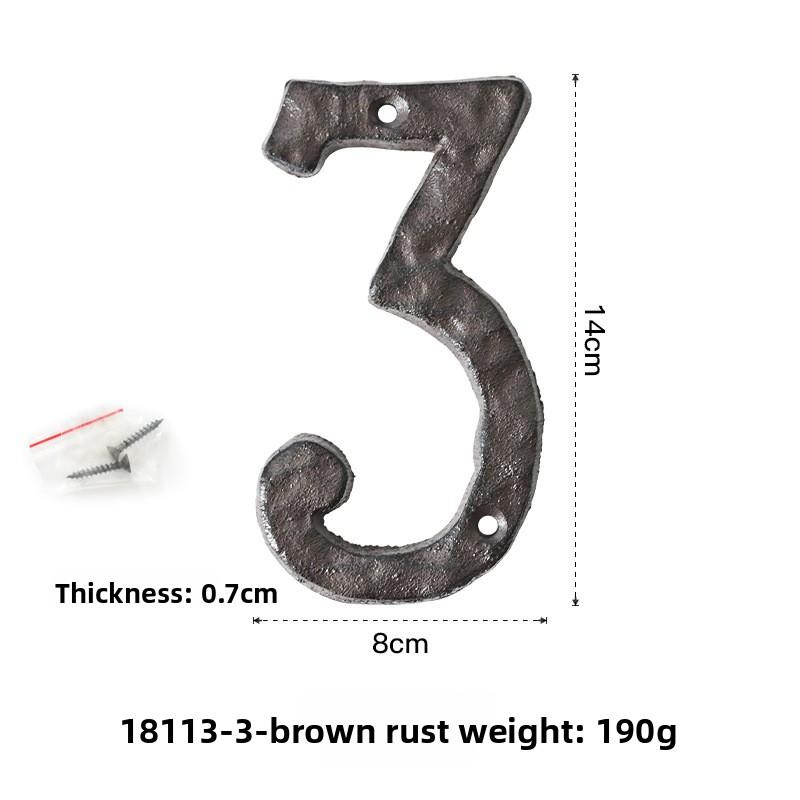 Retro Old Large Brown Embroidery Forged Cast Iron Digital House Number Wrought Iron Creative Hotel House Number Plate Decorative Plate
