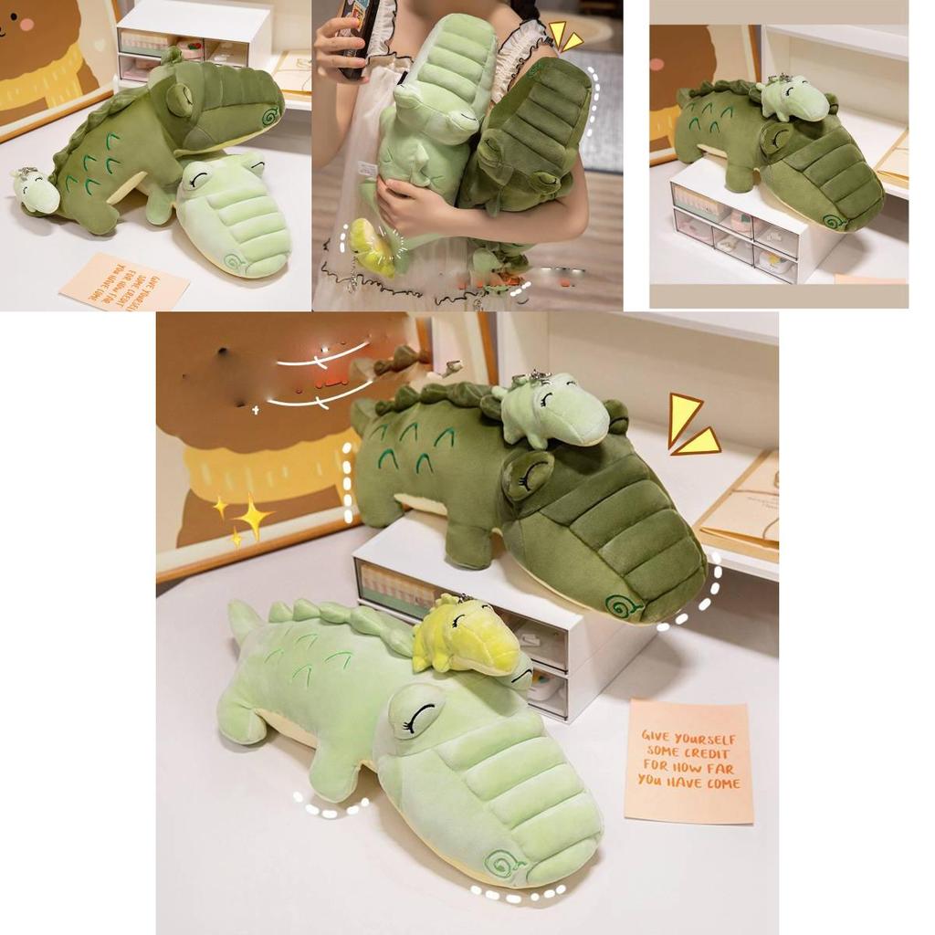 Adorável Almofada de Pelúcia Jacaré Mãe e Bebê com Pelúcia Curta Macia para Crianças