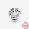 New S925 Sterling Silver Charm Fit Fashion Bracelet March Birthstone Openwork Eternity Circle Charm DIY Memory Day Jewelry Gift