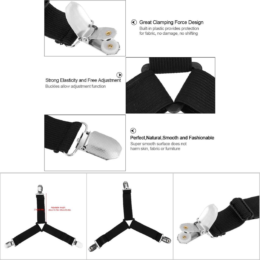 4pcs Adjustable Triangle Bed Mattress Sheet Holder Straps Clips Grippers Fasteners (Black)