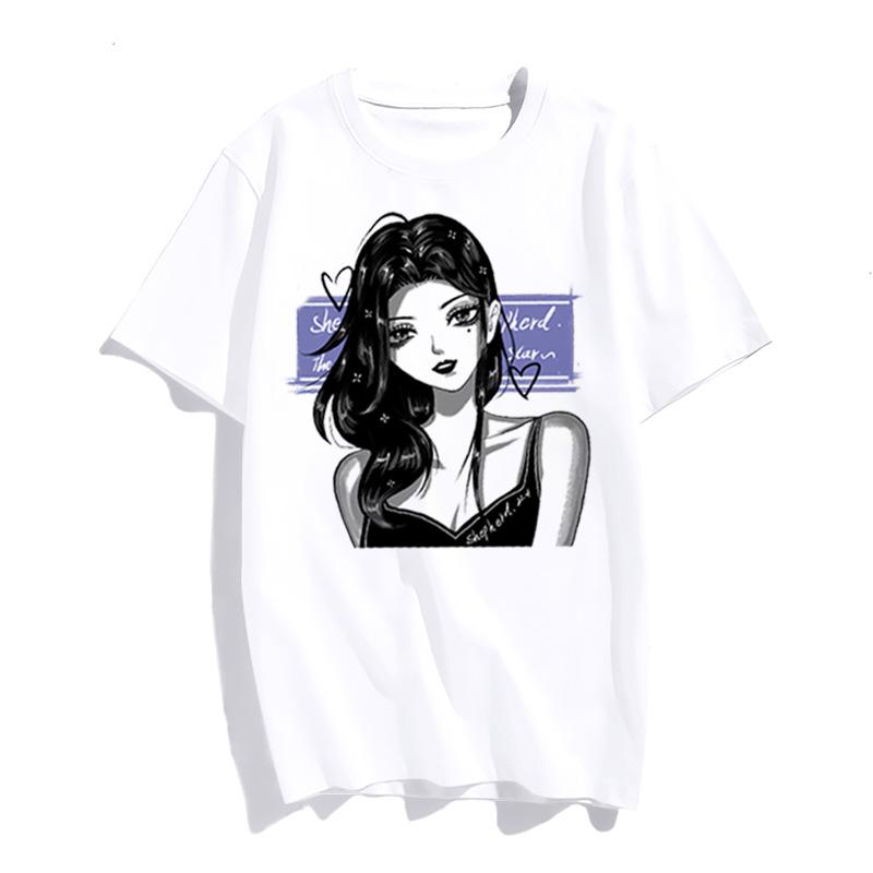 

Tang Dynasty Beauties Pattern Printing Women Casual Soft Cartoons Tshirt Fashion Round Collar Tshirts Stylish Loose T Shirts XXXL білий