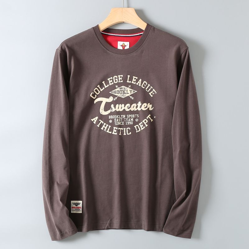 Men's Long-Sleeve T-Shirt for Export, American Style, Loose Fit, Casual Crew Neck, Spring and Autumn, Trendy Base Layer Top