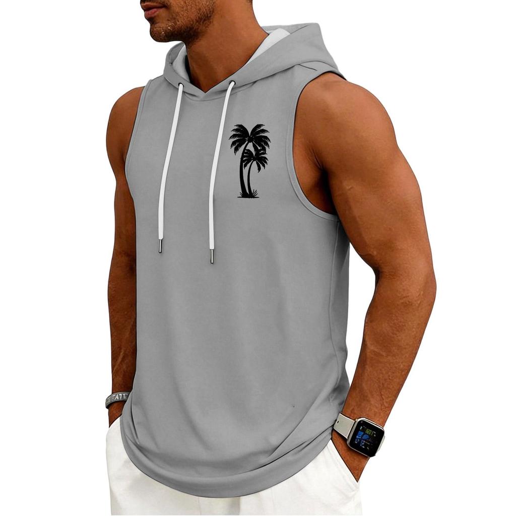 Men's Tank Top Gym Sleeveless Hoodie Shirt Washed Sports Muscle Shirts Fitness Vest With Hood