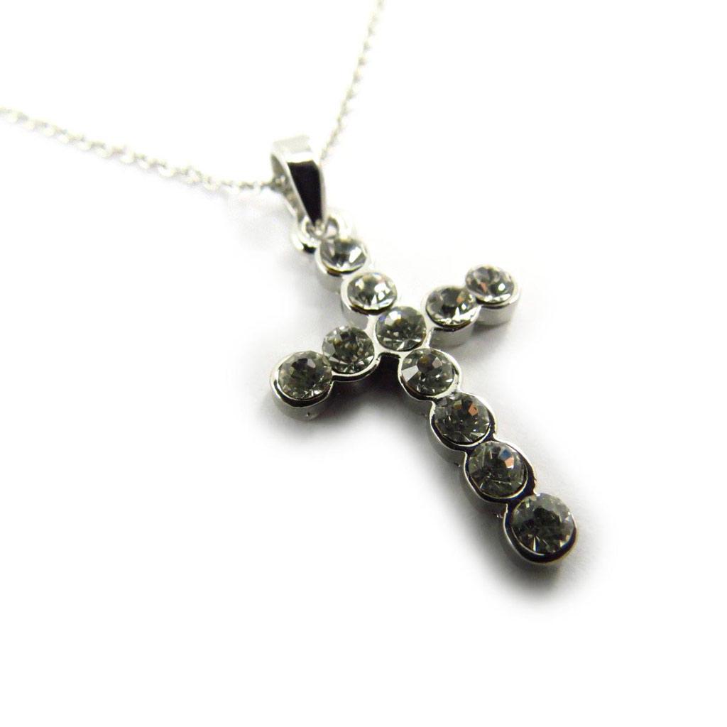 Les Trésors De Lily [J6289] - White 'Cross' Crystal Necklace