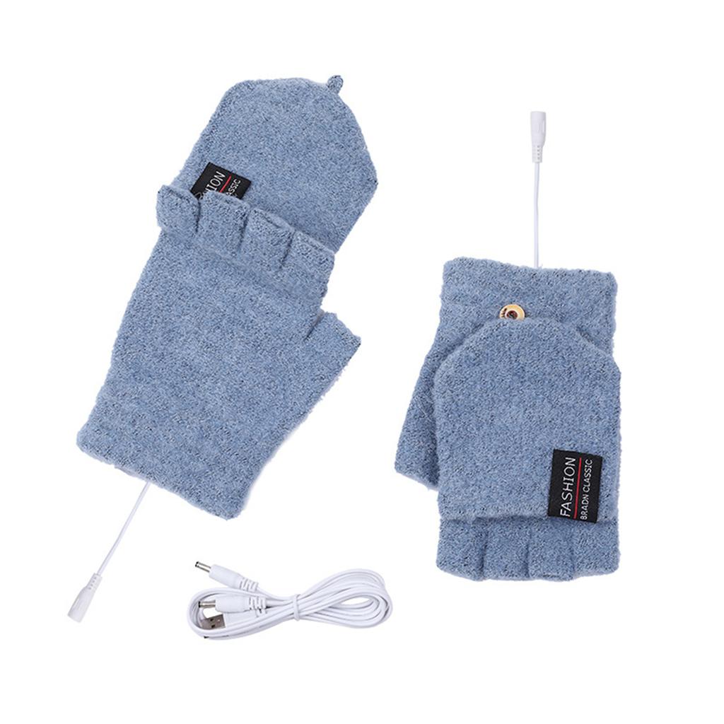 USB Electric Heated Convertible Gloves Winter Half Finger Mittens Stretchy Half Finger Gloves with Top Cover for Men