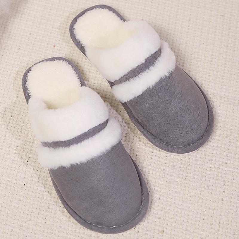 Fashion Soft Faux Fur Plush Slippers for Women Winter Chic Mix Color Warm Cotton Slides Woman Round Toe Non Slip Cotton Slippers Ladies