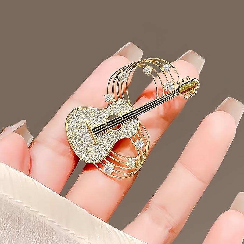 New Fashion Violin Brooches Crystal Musical Instruments Brooch for Women Men Clothing Bag Pins Party Jewelry Gift
