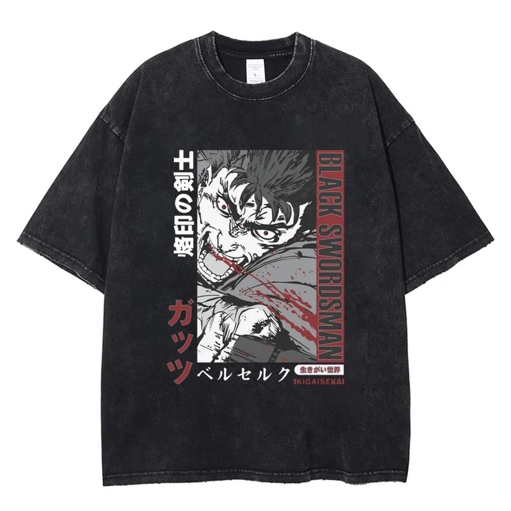 Berserk Guts & Griffith Eclipse Scene Manga Panels Vintage Washed Anime T-Shirt, Unisex Dark Fantasy Manga Fan Streetwear Tee, 100% Cotton Casual