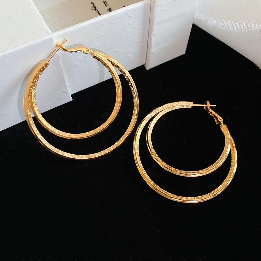 Gold French Simple Round Plain Ring Earrings Light Luxury Earrings Hong Kong Style Earrings