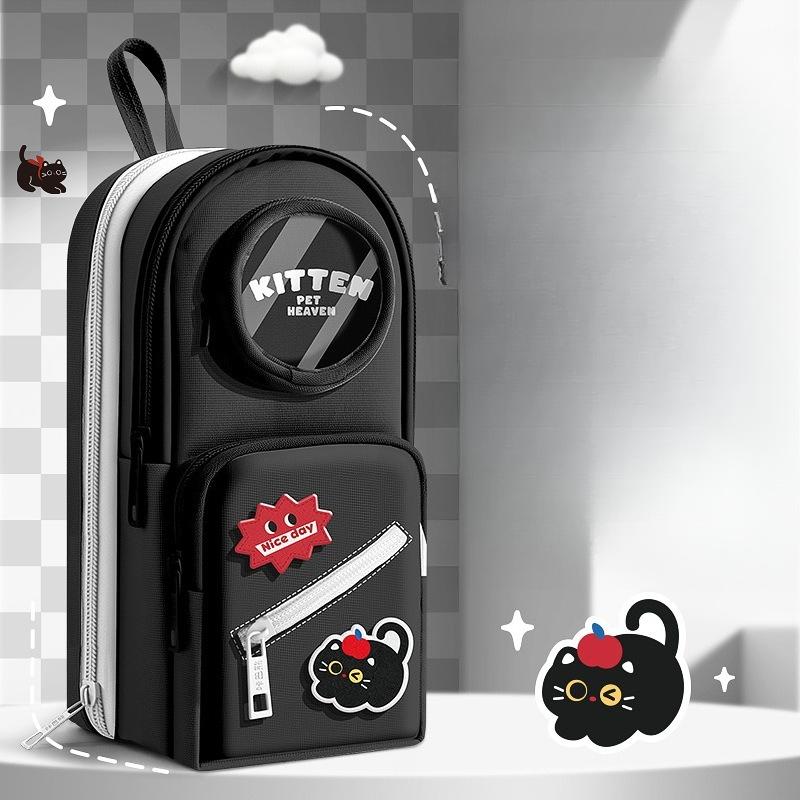 Large-capacity Schoolbag Pencil Case  Primary School Students' School Stationery Box Visual Pain Window Velcro Pencil Case