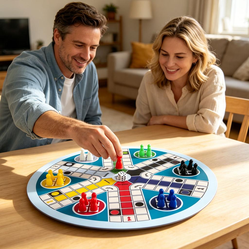 Ludo Board Game Round Chessboard 6 Players Travel Family Board Game Set with 2 Dice Height 0.91 Inch Diameter 0.59 Inch